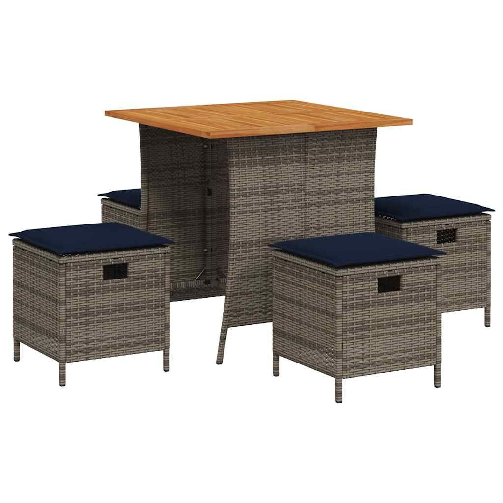 vidaXL 5 Piece Garden Dining Set with Cushions Grey Poly Rattan