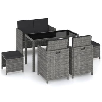 vidaXL 6 Piece Patio Dining Set with Cushions Poly Rattan Gray