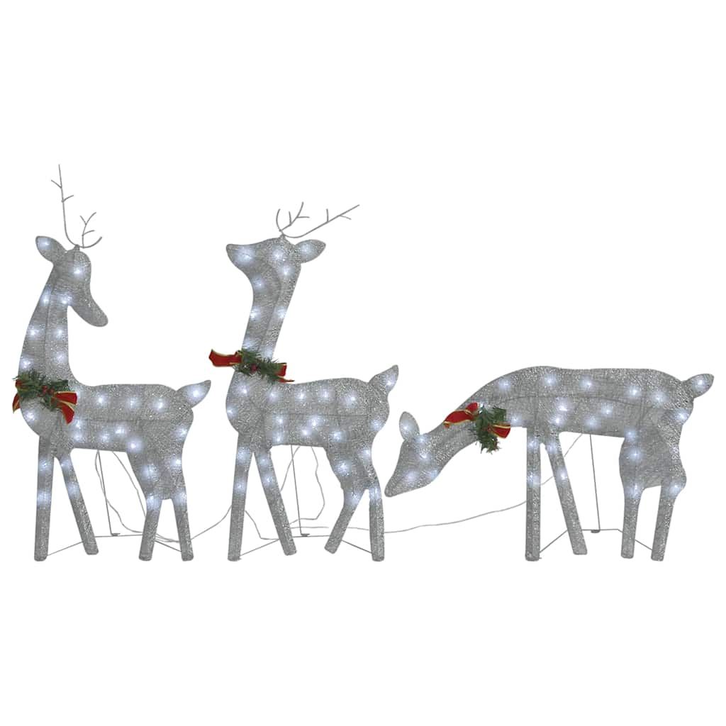 vidaXL Christmas Reindeer Family 106.3"x2.8"x35.4" Silver Cold White Mesh