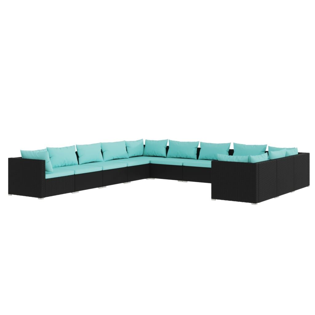 vidaXL 11 Piece Patio Lounge Set with Cushions Poly Rattan Black