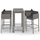 vidaXL 5 Piece Patio Bar Set with Cushions Poly Rattan Gray