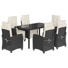 vidaXL 7 Piece Garden Dining Set with Cushions Black Poly Rattan
