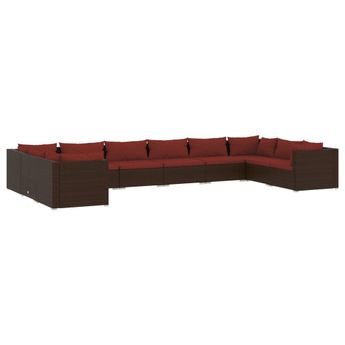 vidaXL 10 Piece Patio Lounge Set with Cushions Poly Rattan Brown
