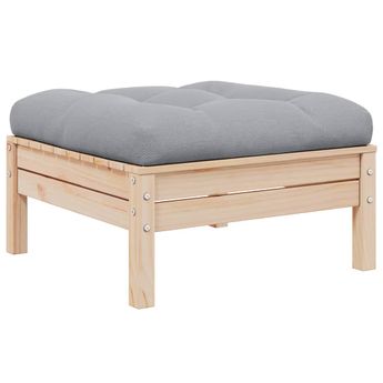 vidaXL Garden Footstool with Grey Cushion Solid Wood Pine