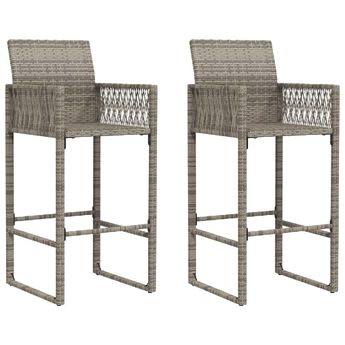 vidaXL Patio Bar Stools 2 pcs Gray Poly Rattan