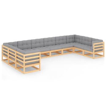 vidaXL 10 Piece Garden Lounge Set with Cushions Solid Wood Pine