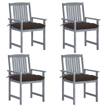 vidaXL Patio Chairs with Cushions 4 pcs Gray Solid Acacia Wood