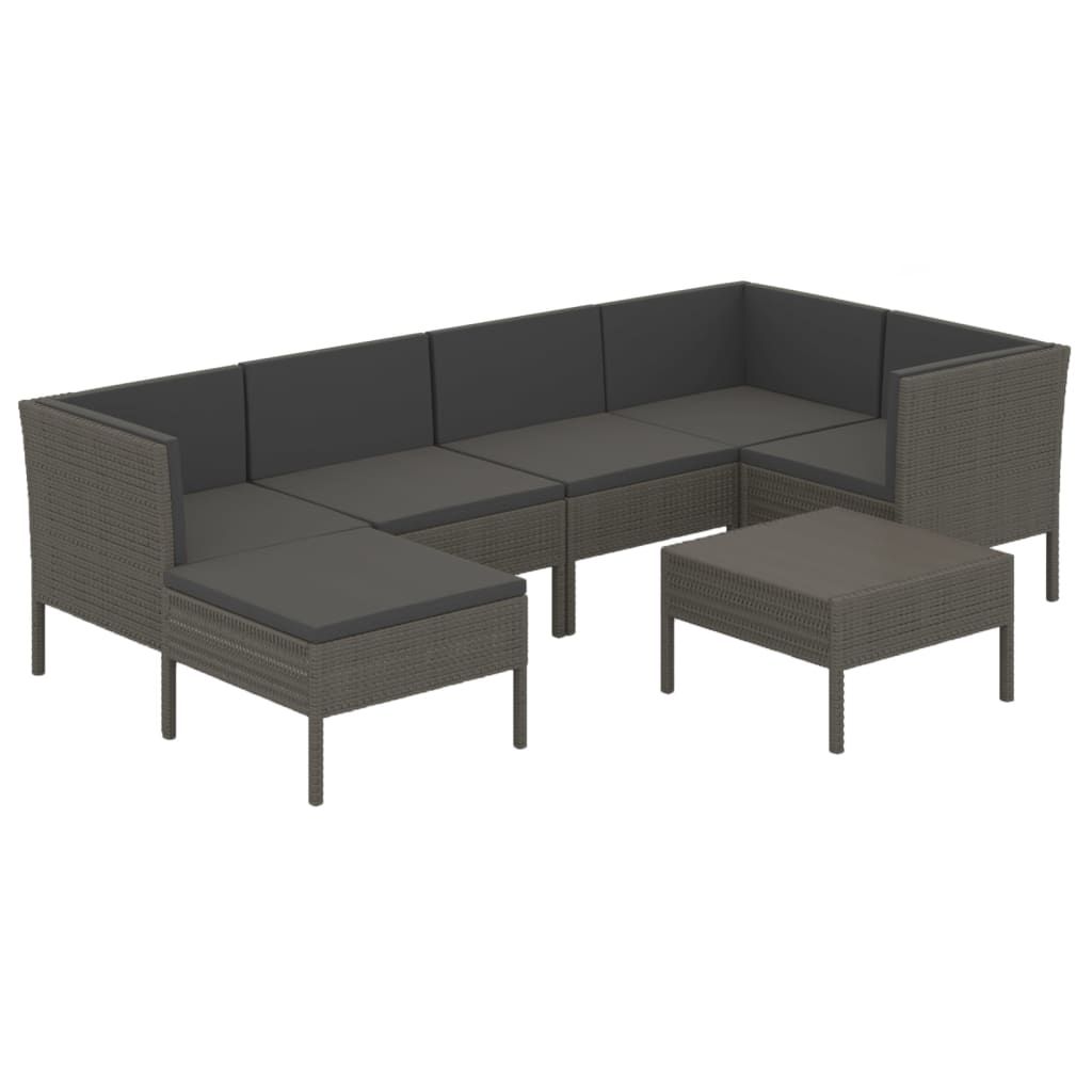 vidaXL 7 Piece Patio Lounge Set with Cushions Poly Rattan Gray