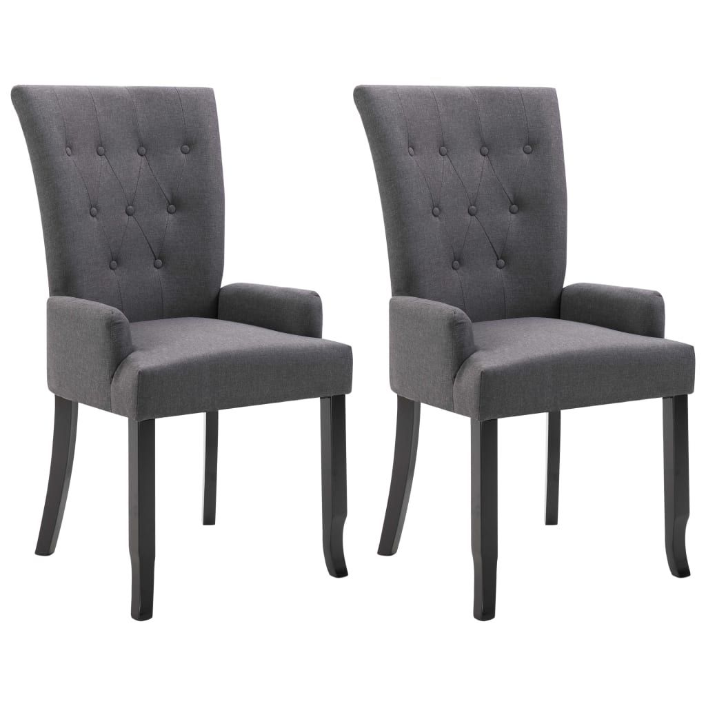 vidaXL Dining Chairs with Armrests 2 pcs Dark Gray Fabric