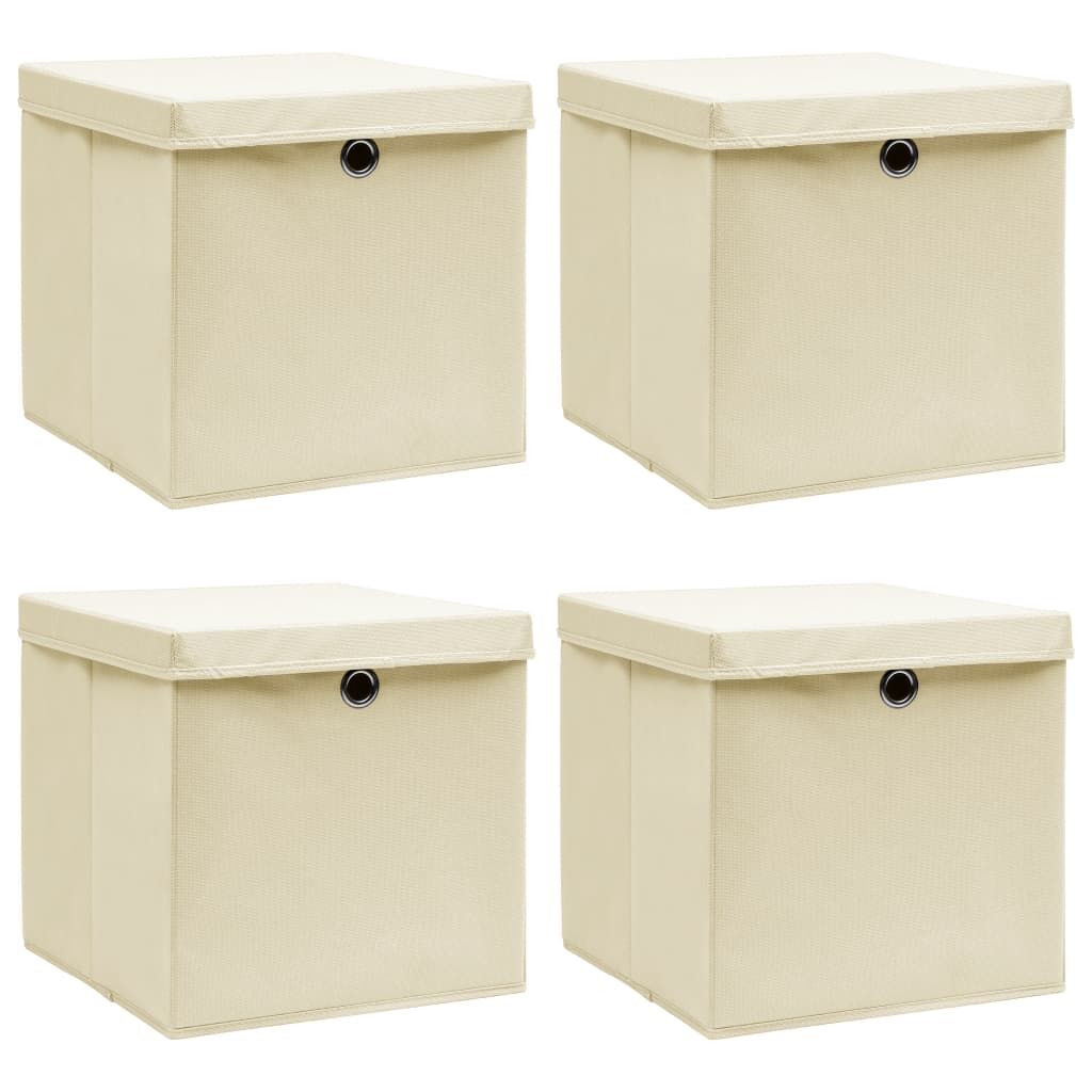 vidaXL Storage Boxes with Lid 4 pcs Cream 32x32x32 cm Fabric