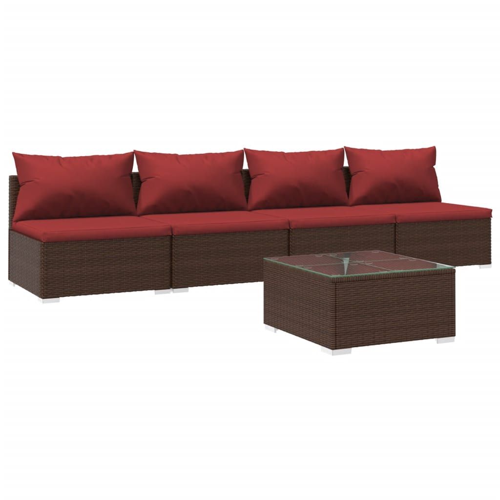 vidaXL Patio Furniture Set 5 Piece with Cushions Poly Rattan Brown