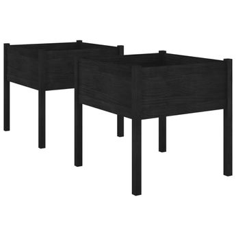 vidaXL Garden Planters 2 pcs Black 27.6"x27.6"x27.6" Solid Wood Pine