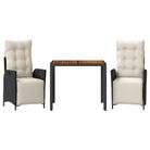 vidaXL 3 Piece Garden Dining Set with Cushions Black Poly Rattan