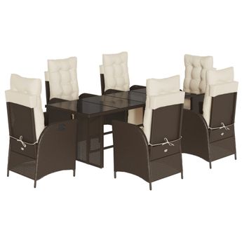 vidaXL 7 Piece Garden Dining Set with Cushions Brown Poly Rattan