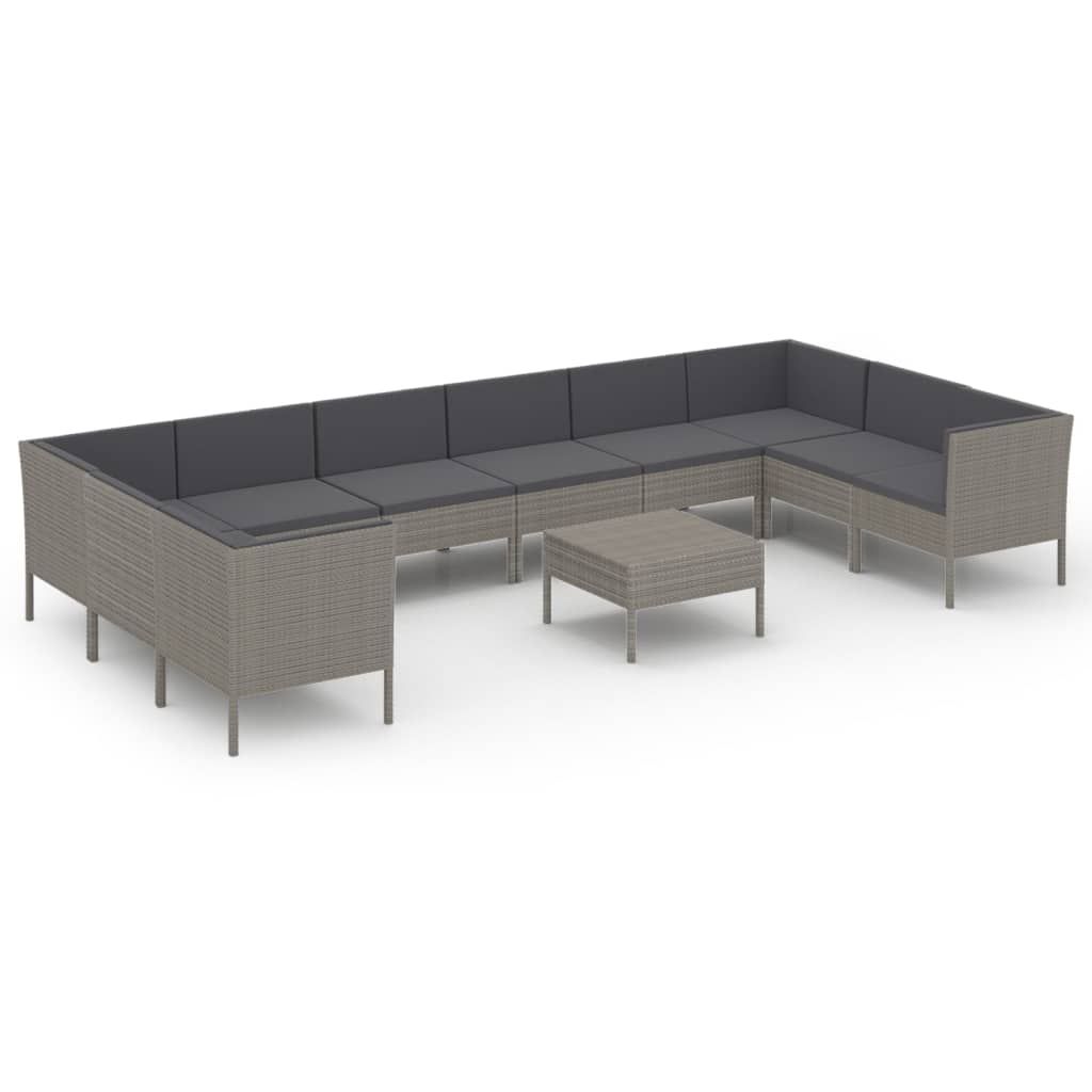 vidaXL 11 Piece Patio Lounge Set with Cushions Poly Rattan Gray