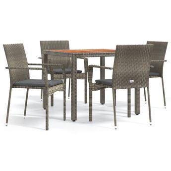 vidaXL 5 Piece Garden Dining Set with Cushions Grey Poly Rattan