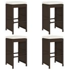 vidaXL Patio Bar Stools with Cushions 4 pcs Brown Poly Rattan