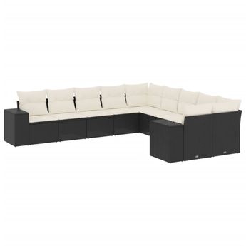 vidaXL 10 Piece Garden Sofa Set with Cushions Black Poly Rattan