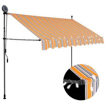 vidaXL Manual Retractable Awning with LED 98.4" Yellow and Blue
