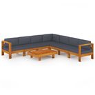vidaXL 8 Piece Patio Lounge Set with Dark Gray Cushions Acacia Wood