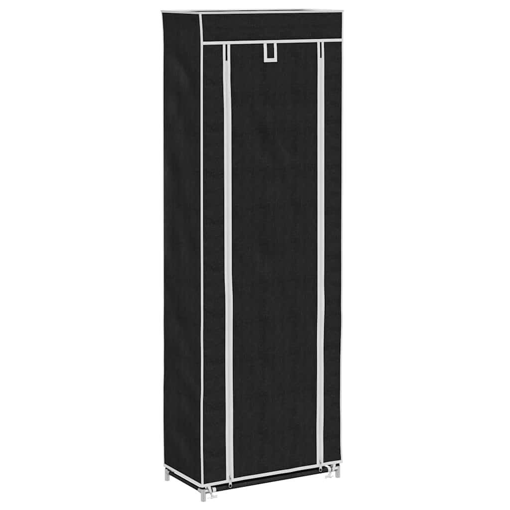 vidaXL Fabric Shoe Cabinet with Cover 22" x 11" x 64" Black