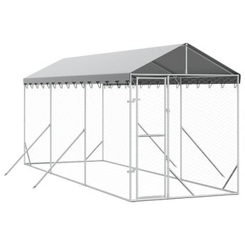 vidaXL Outdoor Dog Kennel with Roof Silver 2x6x2.5 m Galvanised Steel