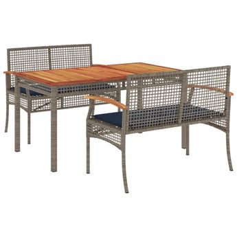 vidaXL 3 Piece Garden Dining Set with Cushions Grey Poly Rattan