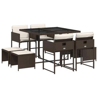 vidaXL 9 Piece Patio Dining Set with Cushions Brown Poly Rattan