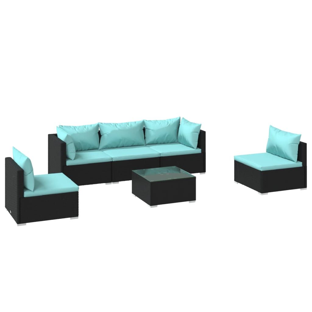 vidaXL 6 Piece Patio Lounge Set with Cushions Poly Rattan Black