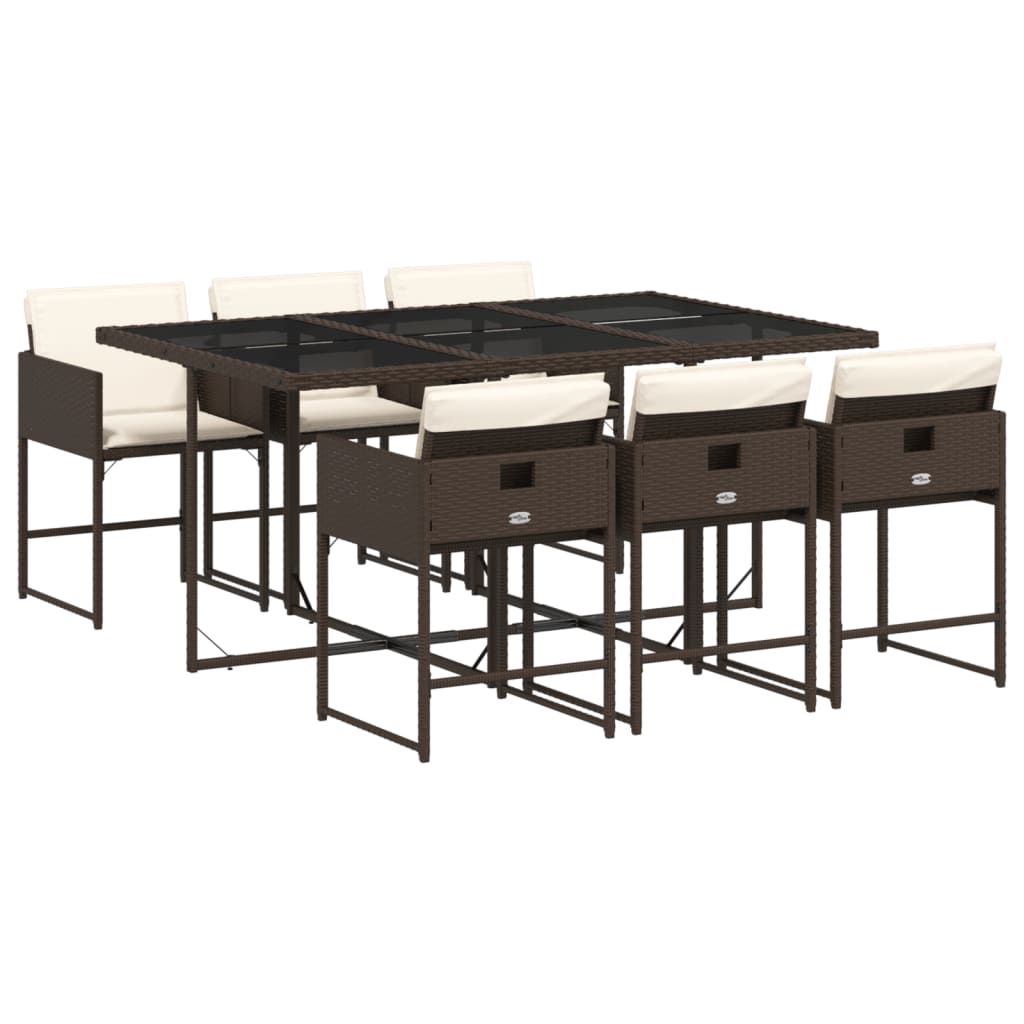 vidaXL 7 Piece Patio Dining Set with Cushions Brown Poly Rattan