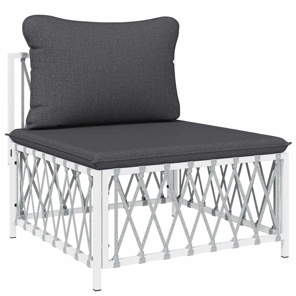 vidaXL Patio Middle Sofa with Cushions White Woven Fabric