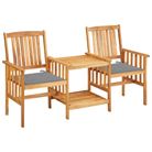 vidaXL Patio Chairs with Tea Table and Cushions Solid Acacia Wood