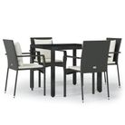 vidaXL 5 Piece Garden Dining Set with Cushions Black Poly Rattan