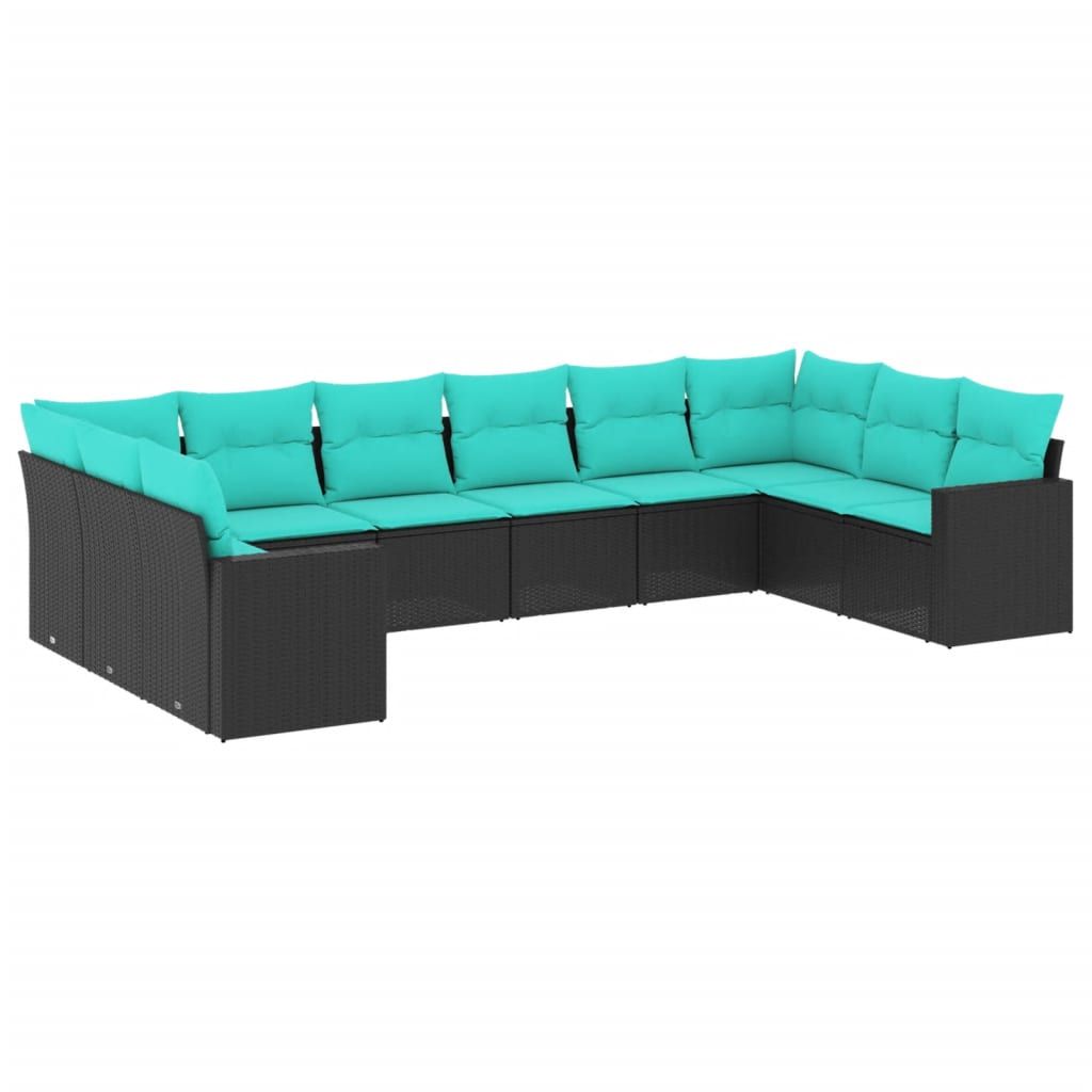 vidaXL 10 Piece Garden Sofa Set with Cushions Black Poly Rattan