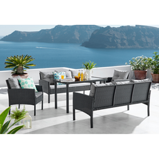 Garden 5-piece rattan set, black/grey, LERON