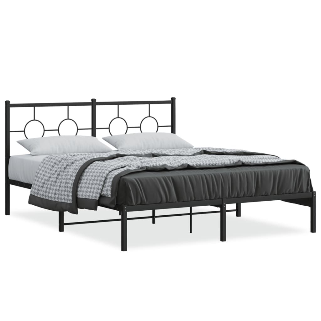 vidaXL Metal Bed Frame without Mattress with Headboard Black 59.1"x78.7"