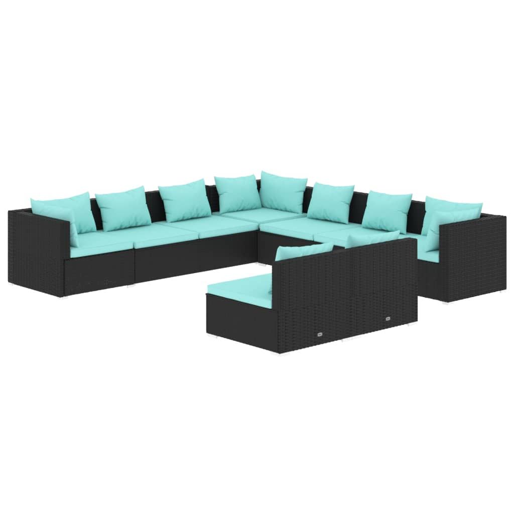 vidaXL 9 Piece Patio Lounge Set with Cushions Black Poly Rattan