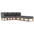 vidaXL 6 Piece Patio Lounge Set with Cushions Poly Rattan Gray