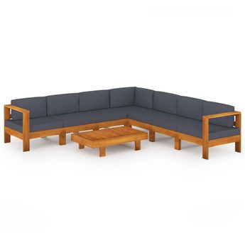 vidaXL 8 Piece Patio Lounge Set with Dark Gray Cushions Acacia Wood