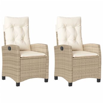 vidaXL Reclining Garden Chairs 2 pcs with Cushions Beige Poly Rattan