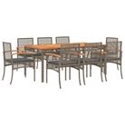 vidaXL 9 Piece Patio Dining Set with Cushions Gray Poly Rattan