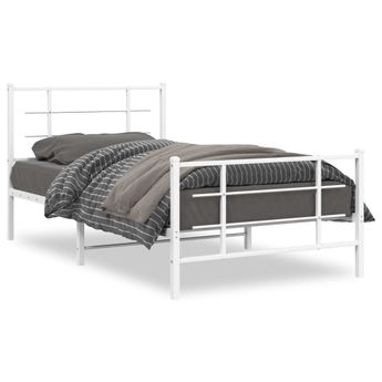 vidaXL Metal Bed Frame without Mattress with Footboard White 39.4"x78.7"