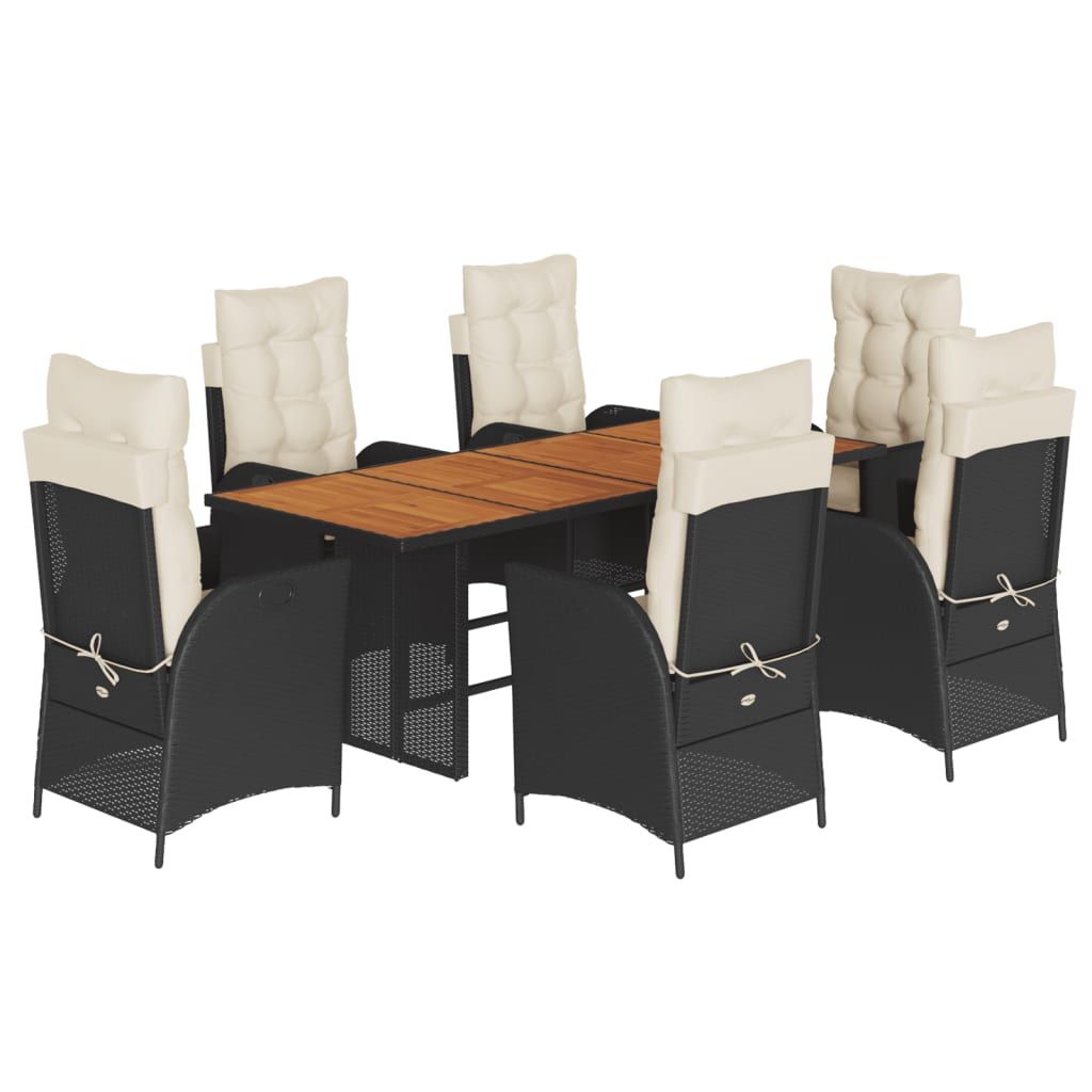 vidaXL 7 Piece Garden Dining Set with Cushions Black Poly Rattan