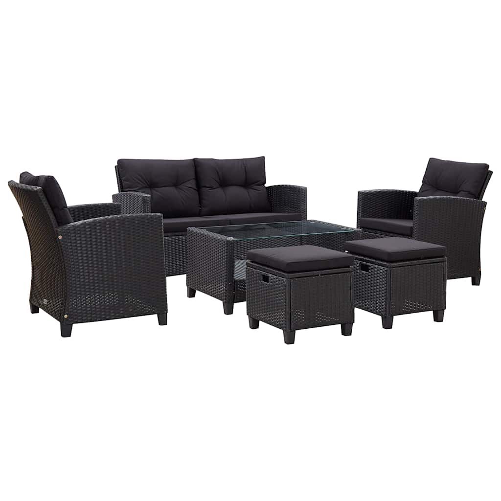 vidaXL 6 Piece Patio Sofa Set with Cushions Poly Rattan Black