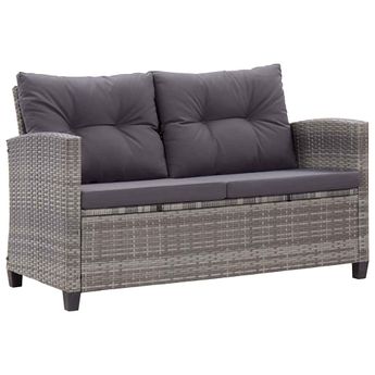 vidaXL 2-Seater Patio Sofa with Cushions Gray 48.8" Poly Rattan