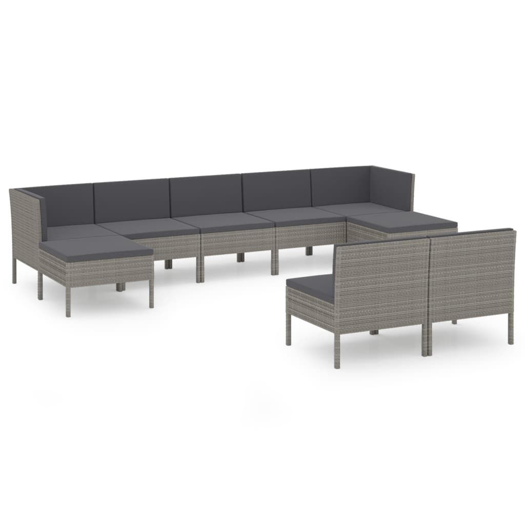 vidaXL 9 Piece Garden Lounge Set with Cushions Poly Rattan Grey