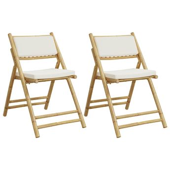 vidaXL Folding Bistro Chairs 2 pcs with Cushions Bamboo