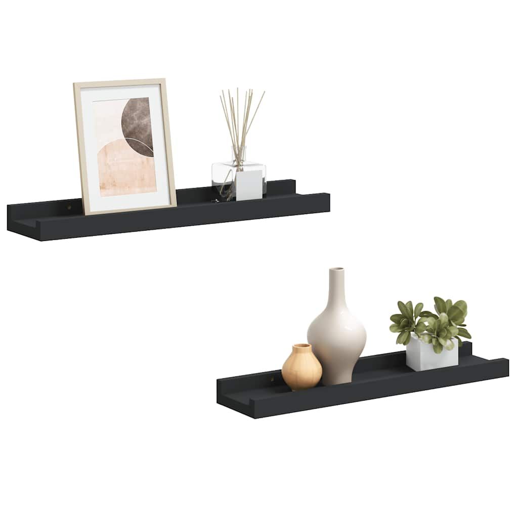 vidaXL Picture Frame Ledge Shelves 2 pcs Black 15.7"x3.5"x1.2" MDF