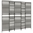 vidaXL Room Divider 5 Panels Gray Poly Rattan