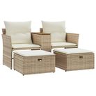 vidaXL Patio Sofa 2-Seater with Stools Beige Poly Rattan